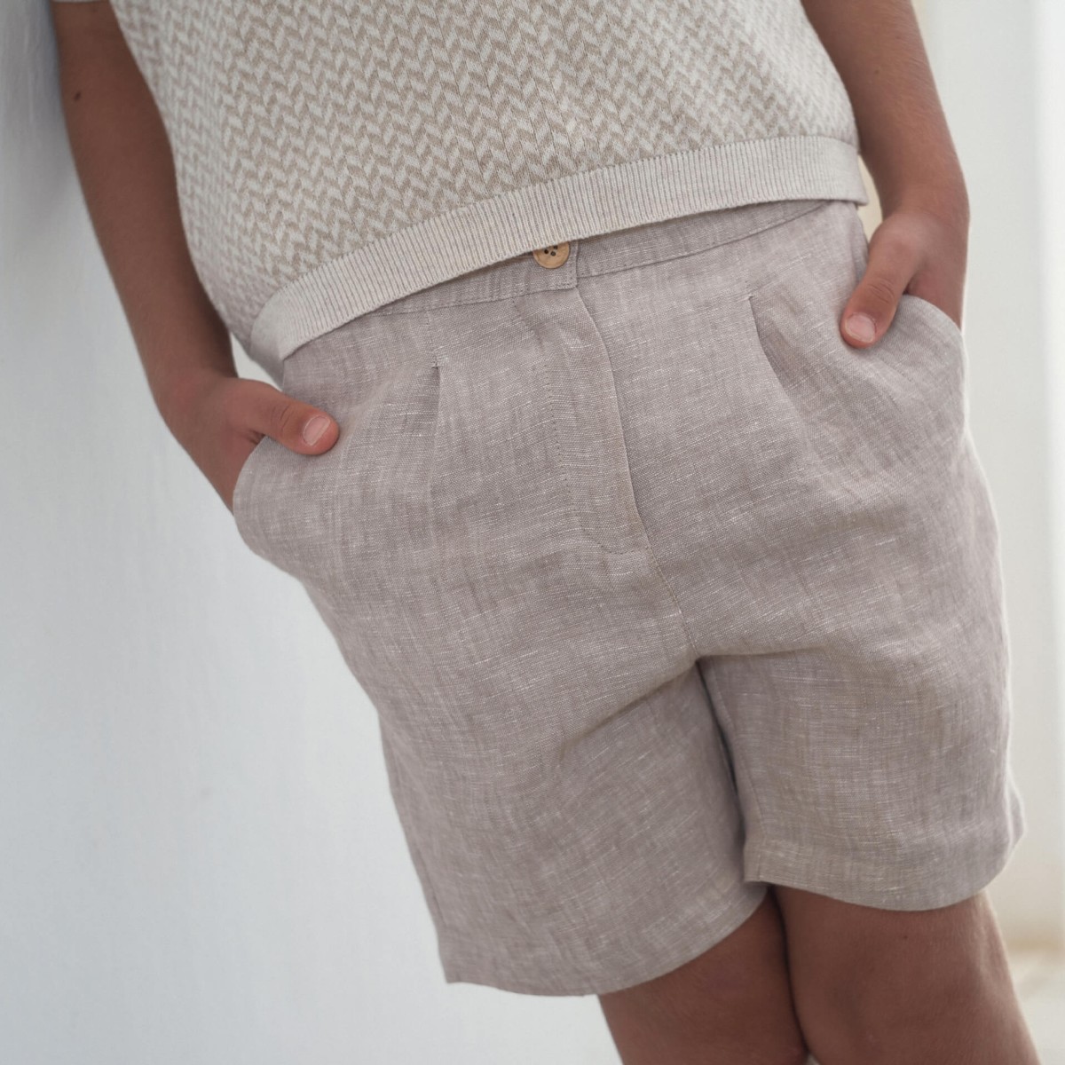 Sand Linen Chino Style Bermuda Shorts