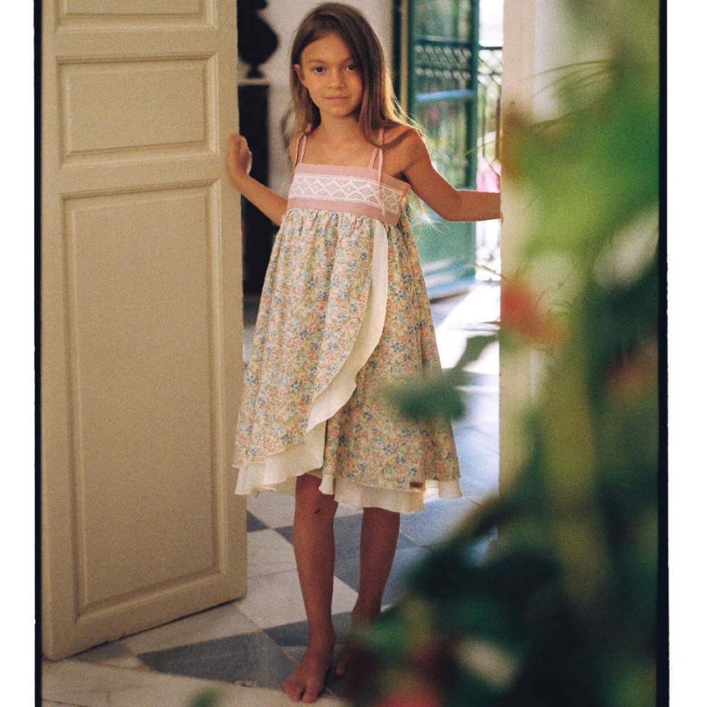 Multi-coloured Floral Double-Layer Dress