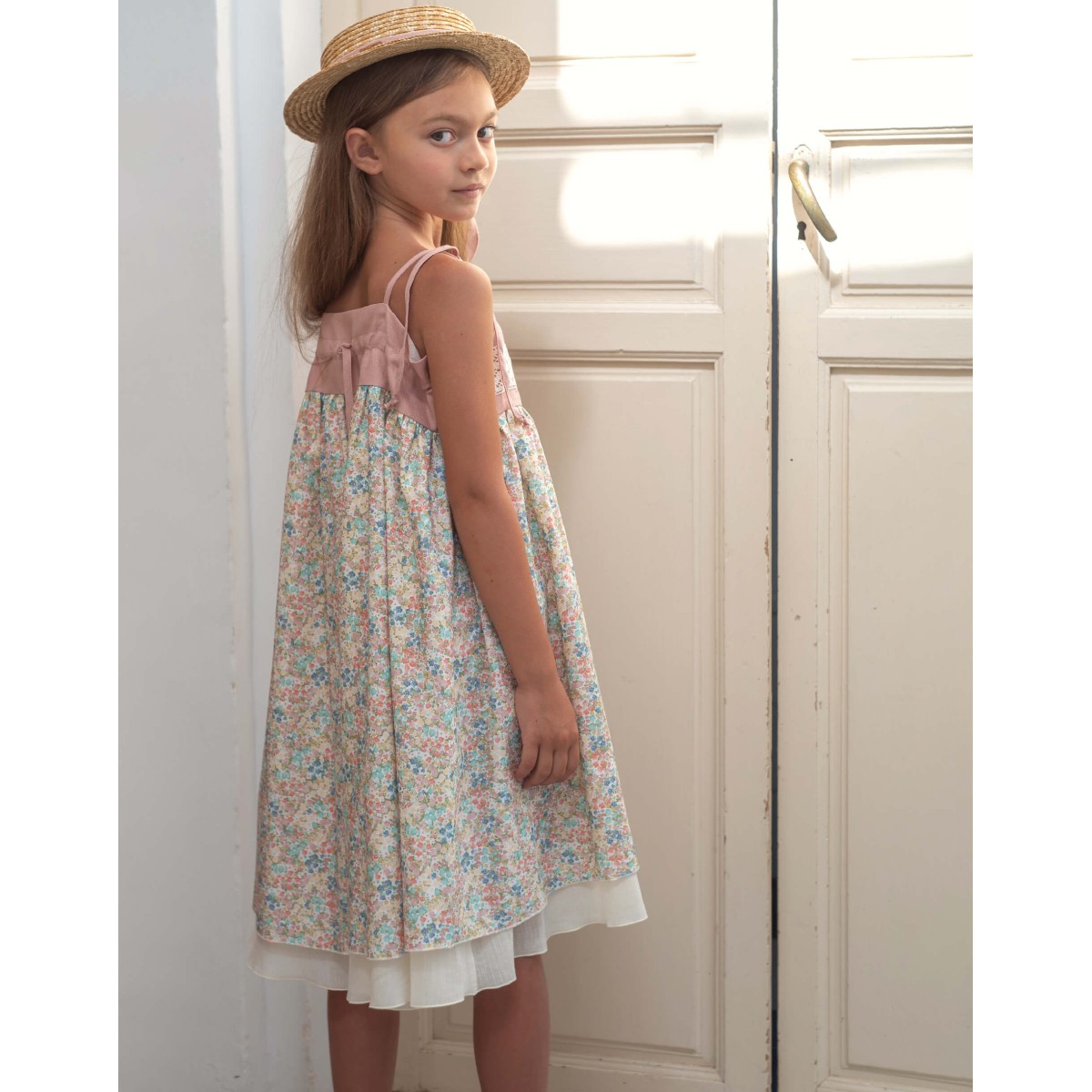 Multi-coloured Floral Double-Layer Dress