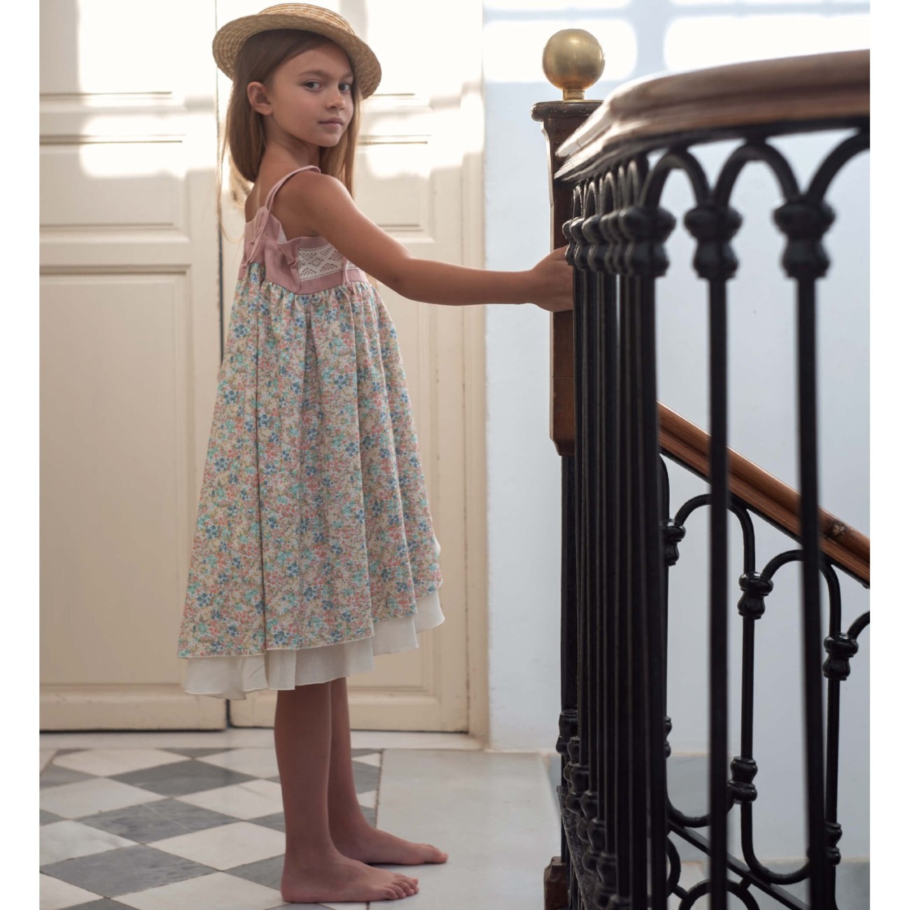 Multi-coloured Floral Double-Layer Dress