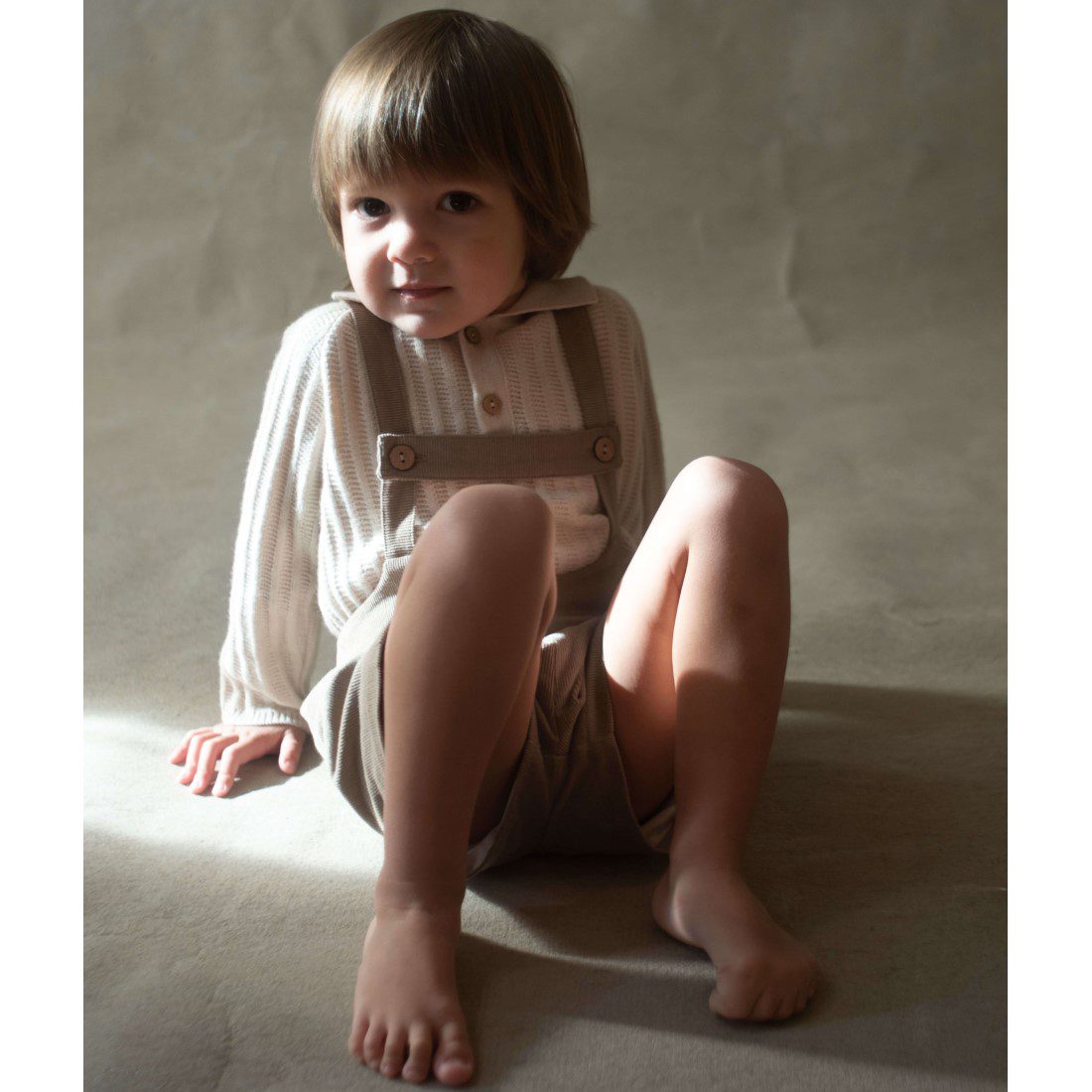 Beige Knitted Romper Suit & Taupe Short Dungarees W/ Straps