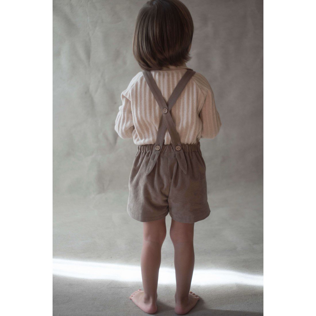 Beige Knitted Romper Suit & Taupe Short Dungarees W/ Straps