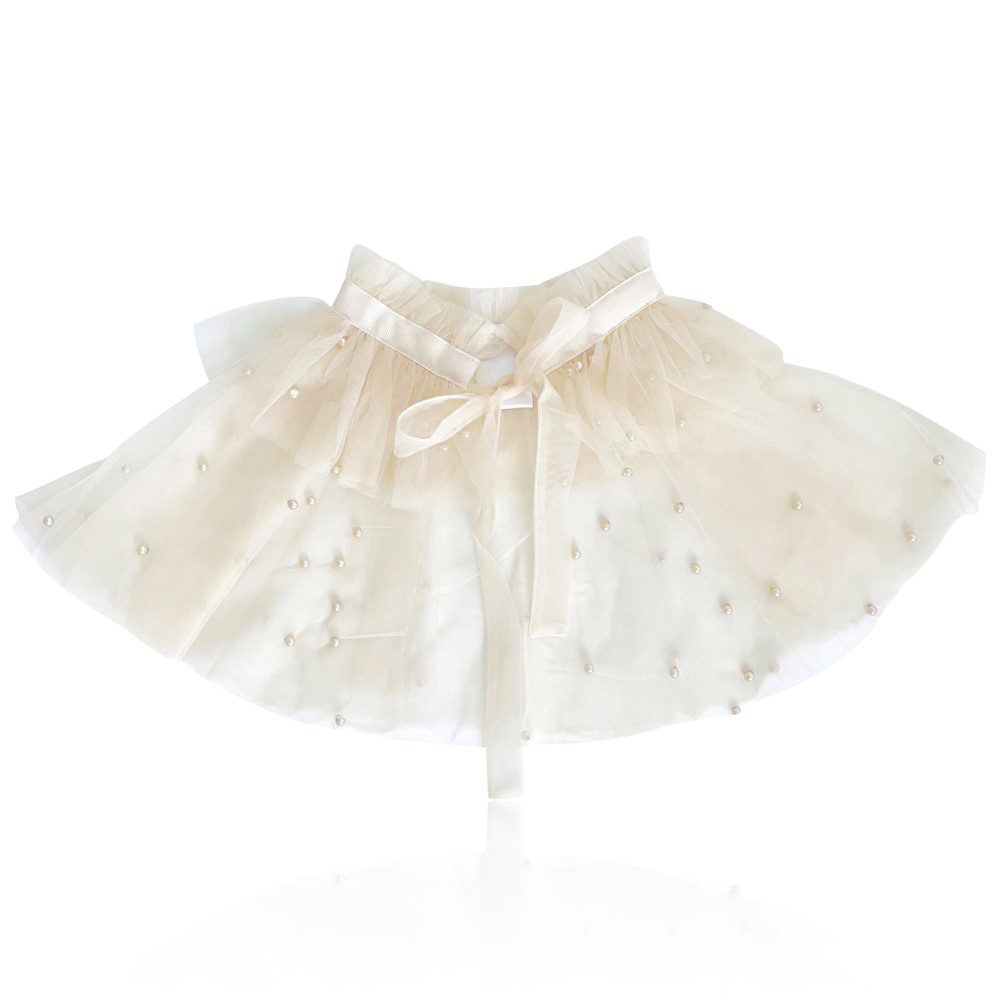 Pearl Tulle Short Cape | Cream