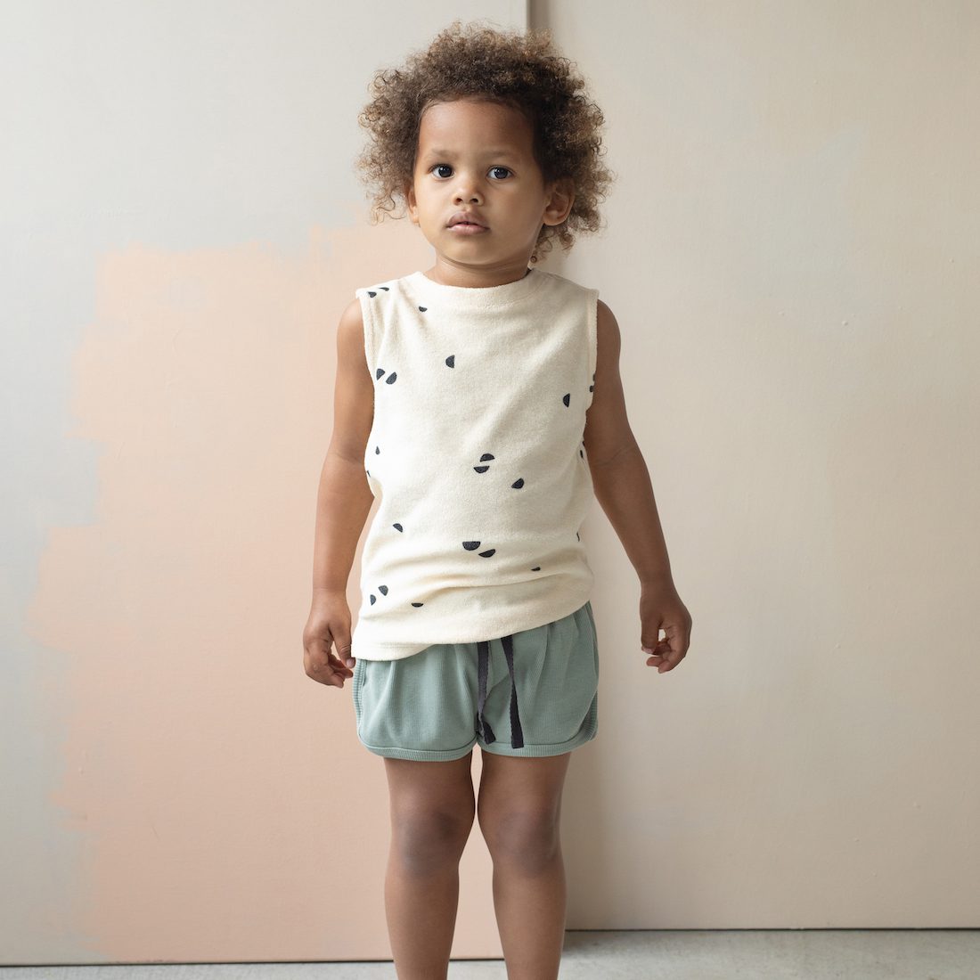 Buttercream Frotté Top Scoops & Mint Blue Rib Shorts