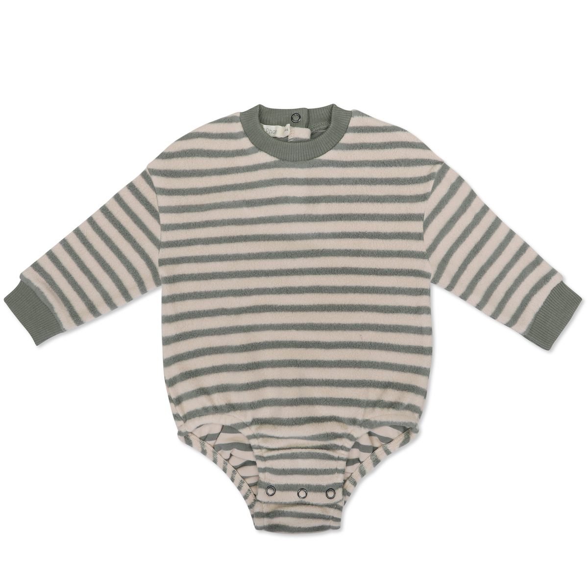 Teddy Bubble Onesie L/S Stripes | Eucalyptus