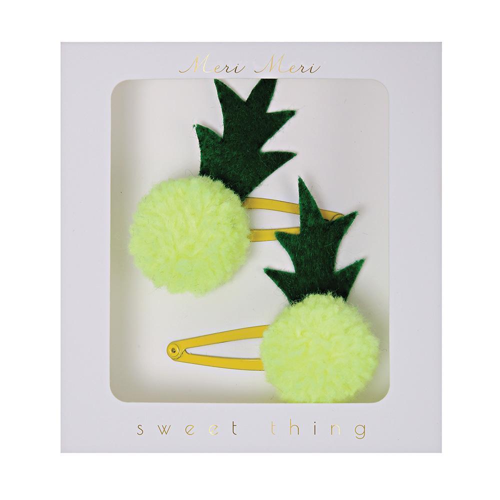 Pineapple Pompom Hair Clips