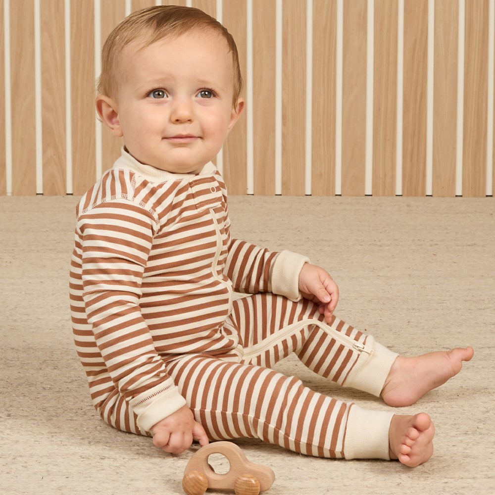 Zip L/S Sleeper| Cinnamon Stripe