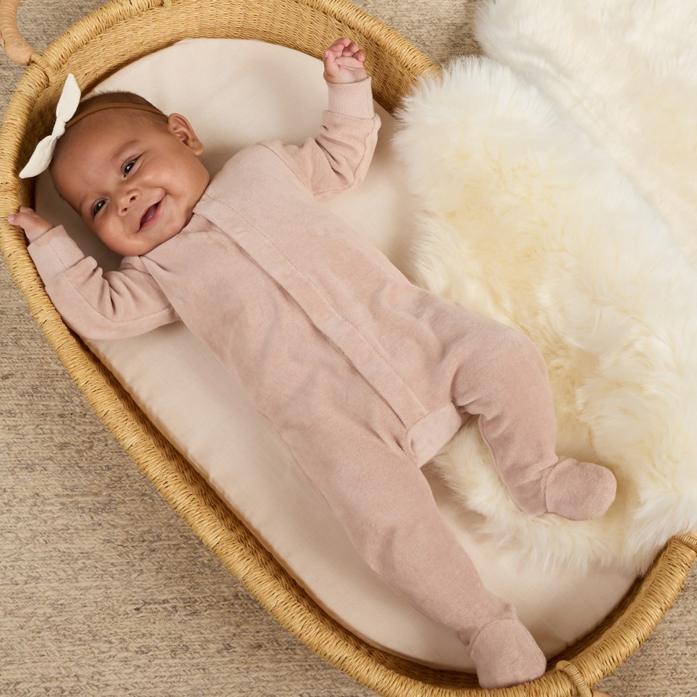 Velour Hidden Snap Footie | Blush