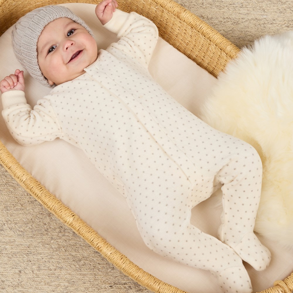 Velour Hidden Snap Footie | Polka Dot