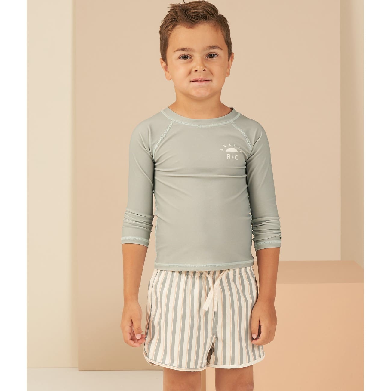 Aqua Rashguard & Aqua Stripe Swim Trunk