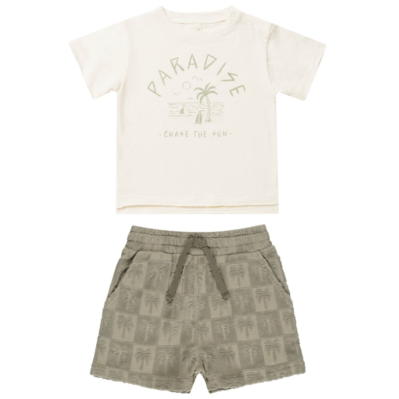Paradise Raw Edge Tee & Palm Check Relaxed Short