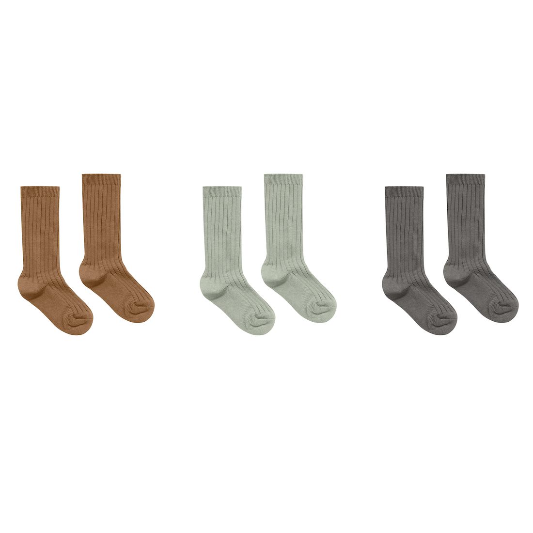 3 Pack Rib Knit Solid Socks | Rust/Agave/Charcoal