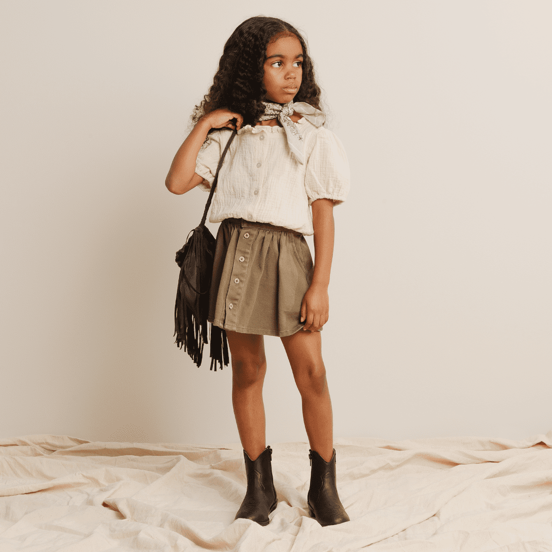 Embroidered Daisy Dylan Blouse & Olive Mini Skirt