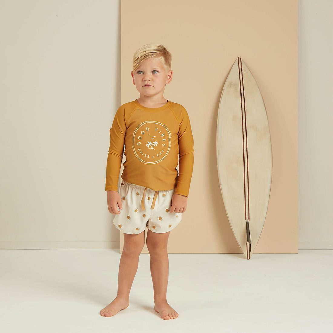 Good Vibes Rashguard & Suns Swim Trunks