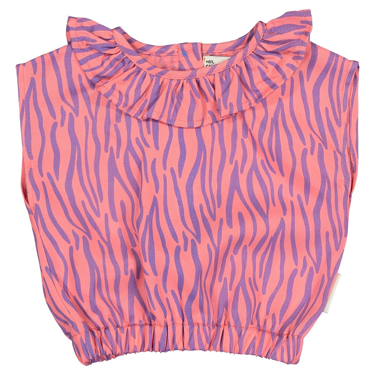 Sleeveless Blouse W/ Collar | Pink & Blue Print
