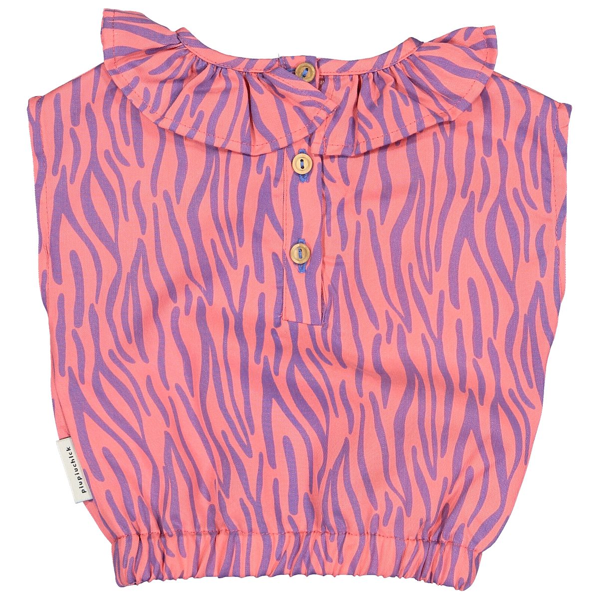 Sleeveless Blouse W/ Collar | Pink & Blue Print