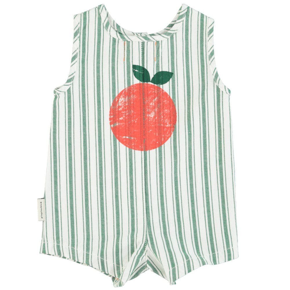 Baby Short Jumpsuit | White W/ Large Green Stripes