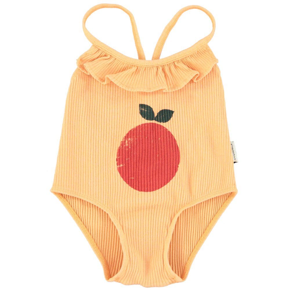 Swimsuit W/ Ruffles | Peach W/ Apple Print