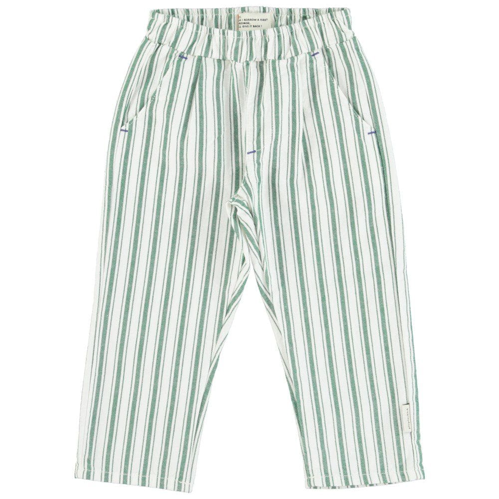 Unisex Trousers | White W/ Large Green Stripes