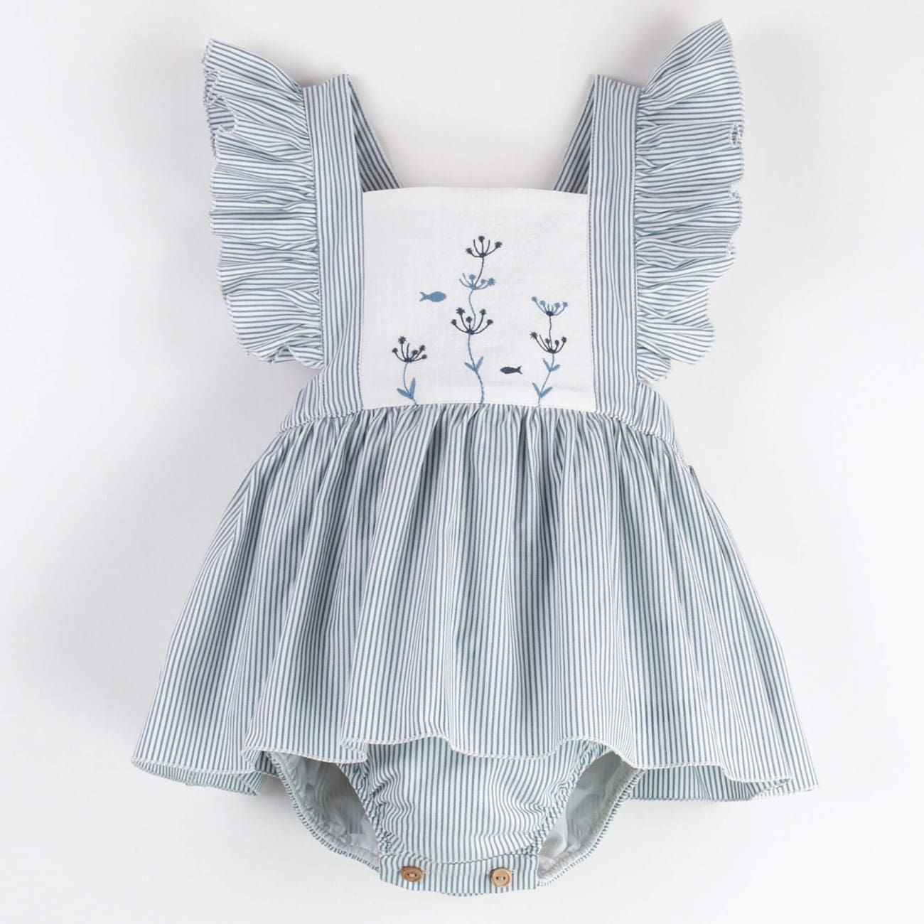 Striped Romper Suit W/ Frill