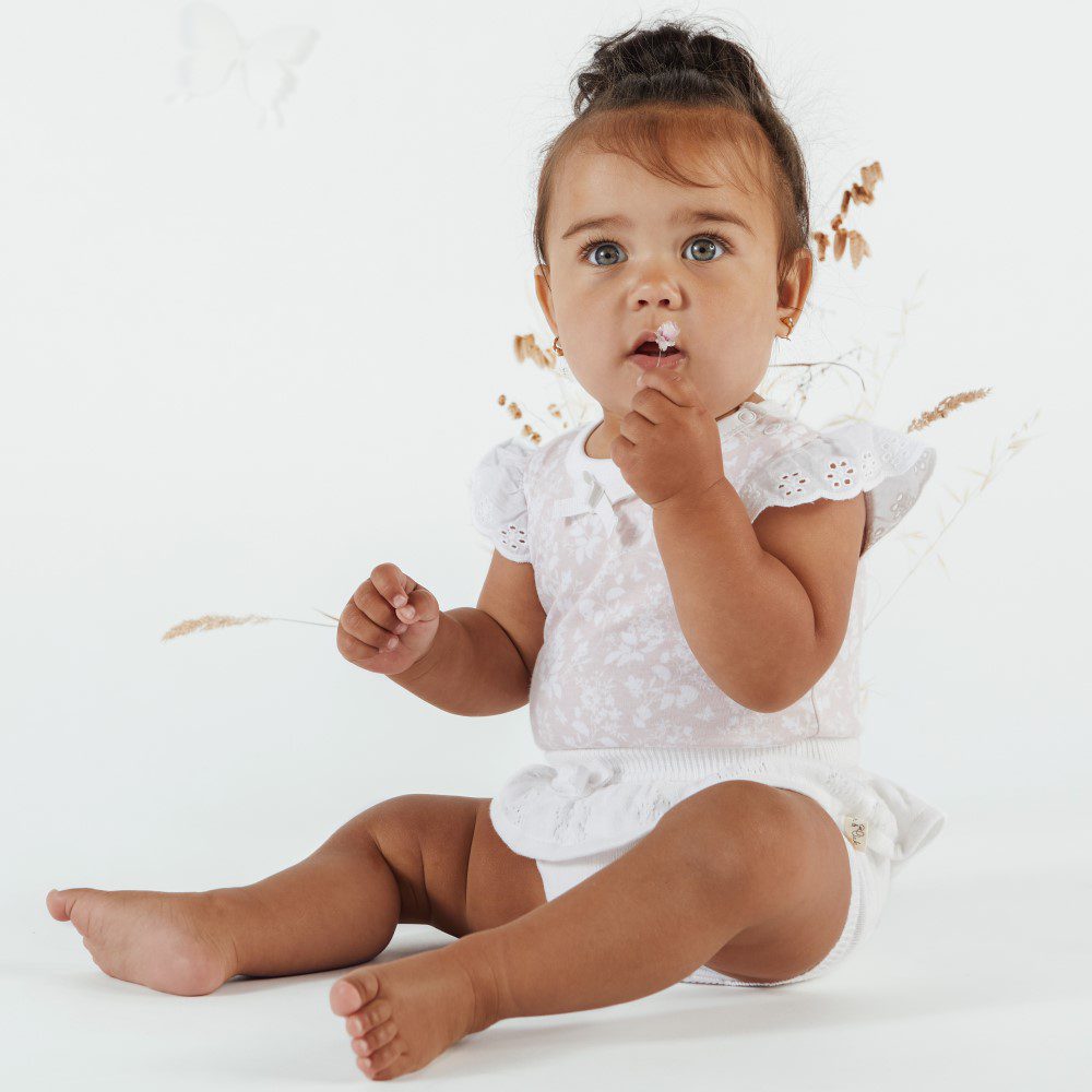 White Floral Knit Bloomers