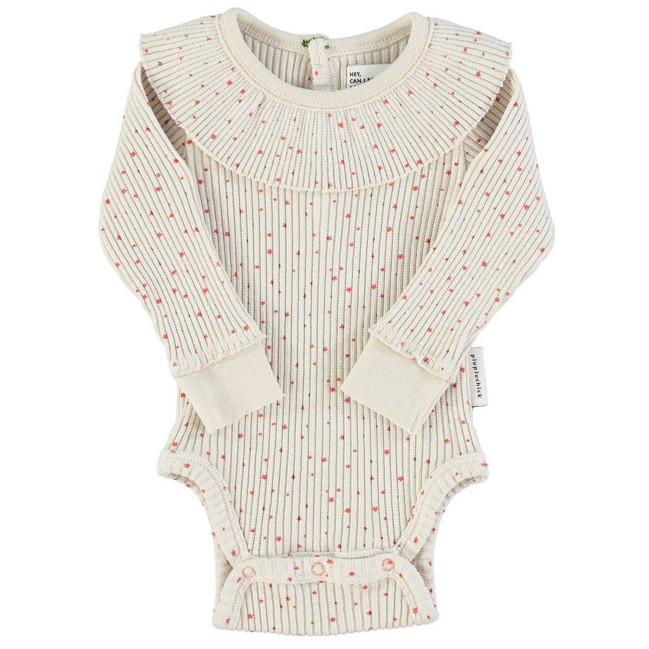 L/S Bodysuit W/ Collar | Taupe W/ Orange Stars