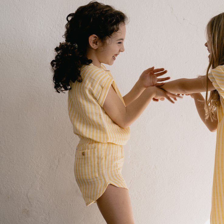 Praslin Shirt & Georgette Shorts | Yellow Stripes