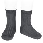 2016/4 Basic Ribbed Short Socks | Anthracite 290