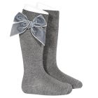2489/2 Side Velvet Bow Knee-high Socks | Light Grey (230)