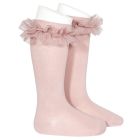 2494/2 Tulle Ruffle Knee Socks | Pale Pink 526