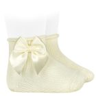 Perle Baby Booties W/ Satin Bow & Rolled Cuff | Beige (303)