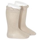 Knee High Socks W/ Lace Edging Cuff | Stone 334