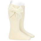 Cotton Knee Socks W/ Side Velvet Bow | Beige 303