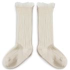 Manon Tulle Frill Ribbed Knee-high Socks | Doux Agneaux