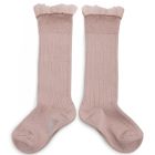 Manon Tulle Frill Ribbed Knee-high Socks | Vieux Rose