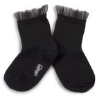 Margaux Tulle Frill Ribbed Ankle Socks | Noir De Charbon