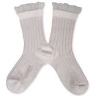 Alizée Glitter Ribbed Crew Socks with Tulle Trim | Blanc Neige