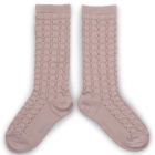 Camille Textured Checked-knit Knee-high Socks |  Vieux Rose