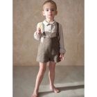 Brown Plaid Wollen Short Romper Suit & Sand Shirt Style Romper Suit