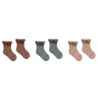 3 Pack Rib Knit Ruffle Socks | Wine/Indigo/Dusty Rose