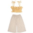 Plumeti Fabric Strappy Top & Floral Print Palazzo Pants Kid | Yellow/Off-White