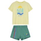 Sea T-Shirt & Side Stripe Shorts | Mellow Yellow/Verdigris