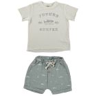 Surfer Shark Tshirt & Sharks Shorts | Ecru/Blue Gray