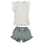 Ruffle Blouse & Ruffle Shorts | Ecru/Blue Gray