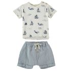 Marine T-Shirt & Alguer Shorts | Ecru/Celest