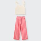 Anaisk Ivory Tricot Top & Bellak Pink Striped Ruffle Pants