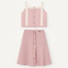 Top W/ Straps & Half Cape Midi Length Skirt | Pink Linen