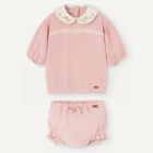 Blouse W/ Embroidered Neckline & Pink Plumeti Culotte