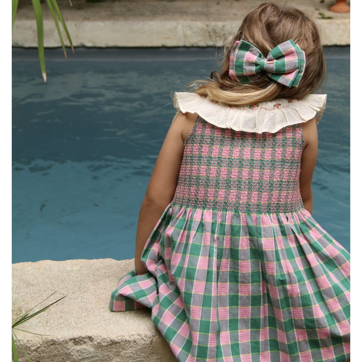 Dress & Bow Set | Mint & Strawberry Check