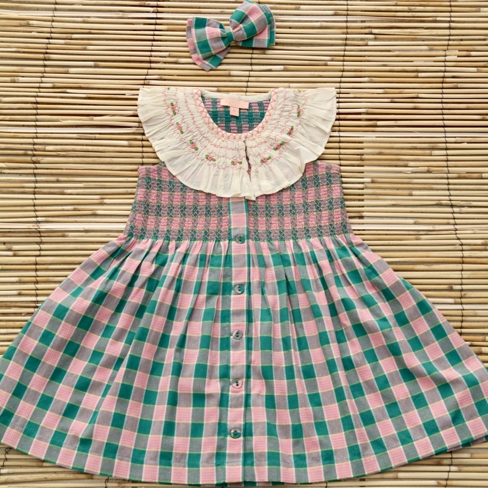 Dress & Bow Set | Mint & Strawberry Check